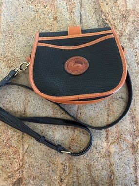 Dooney & Bourke Black Leather Crossbody with Chestnut Trim Accents